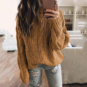 Solid Color Women Knitted Pullover Sweater