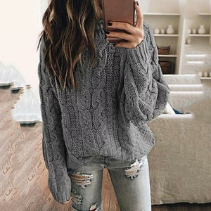 Solid Color Women Knitted Pullover Sweater