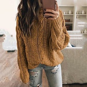 Solid Color Women Knitted Pullover Sweater