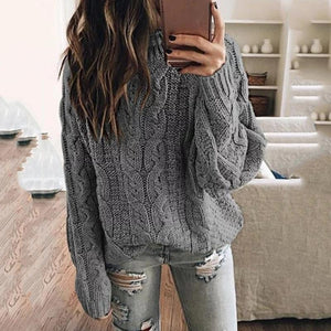 Solid Color Women Knitted Pullover Sweater