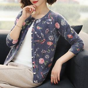 Cardigan-Sweater - Floral bird pattern