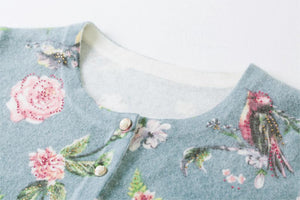 Cardigan-Sweater - Floral bird pattern